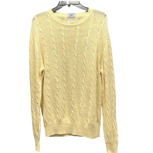 Men’s Vintage IZOD Lacoste Cable Knit Sweater, Linen-Cotton Blend Light Yellow L - Picture 1 of 5